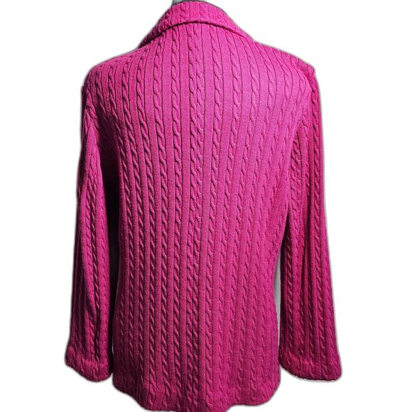 Dialogue Wool Blend Fuschia Pink Cable Knit Blazer Sweater sz M - Picture 3 of 9